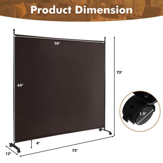 6 Feet Single Panel Rolling Room Divider with Smooth Wheels-Brown at Set Shop and Smile