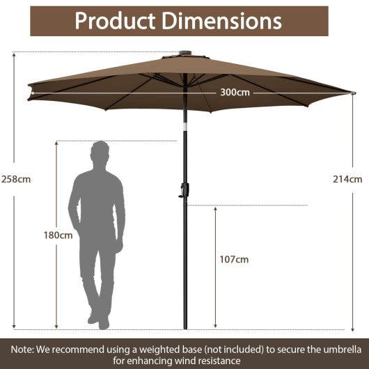 10 Feet Patio Umbrella with 112 Solar Lights and Crank Handle-Coffee at Set Shop and Smile