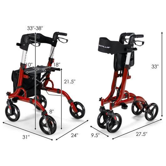Folding Aluminum Rollator Walker with 8 inch Wheels and Seat-Red at Set Shop and Smile
