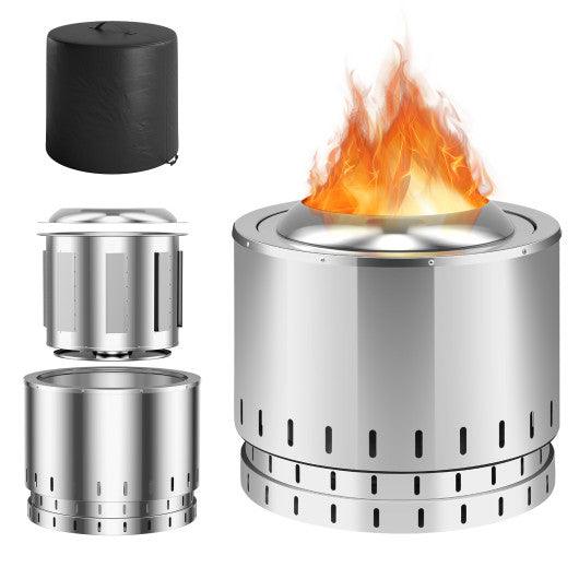 Smokeless Stainless Steel Fire Pit with Ash Pan for Yard Camping-Silver at Set Shop and Smile
