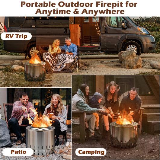 Smokeless Stainless Steel Fire Pit with Ash Pan for Yard Camping-Silver at Set Shop and Smile