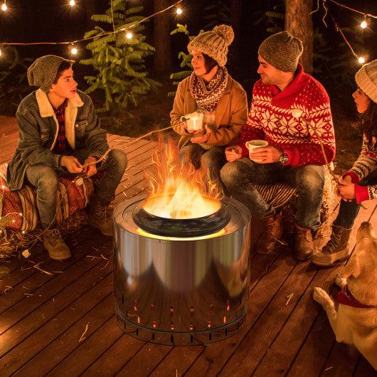 Smokeless Stainless Steel Fire Pit with Ash Pan for Yard Camping-Silver at Set Shop and Smile