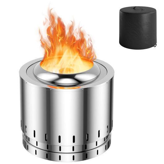 Smokeless Stainless Steel Fire Pit with Ash Pan for Yard Camping-Silver at Set Shop and Smile