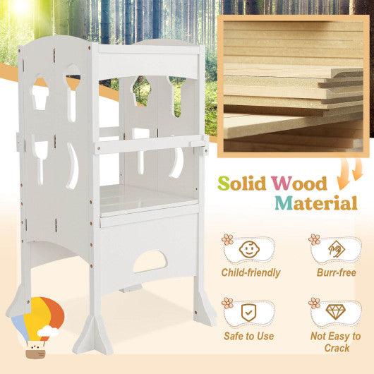 Folding Wooden Step Stool with Lockable Safety Rail for Toddler 3+-White at Set Shop and Smile