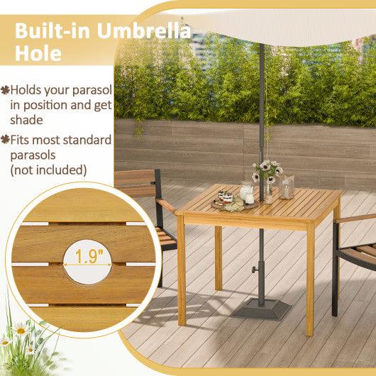 Square Acacia Wood Outdoor Dining Table with Umbrella Hole at Set Shop and Smile