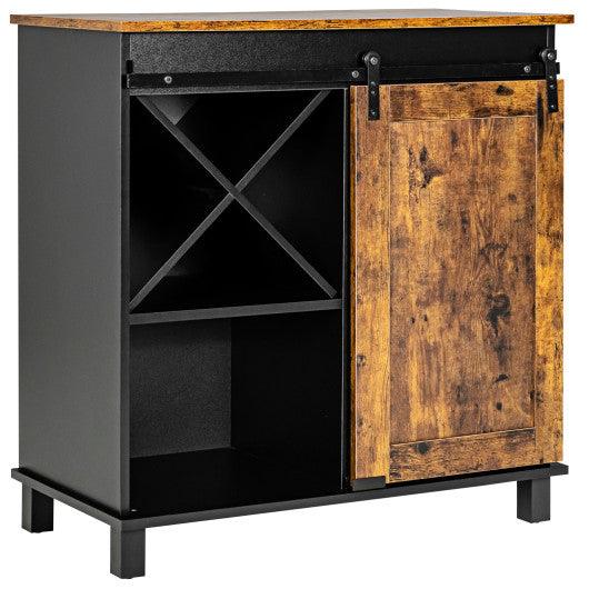 Industrial Storage Cabinet with Sliding Barn Door-Rustic Brown at Set Shop and Smile