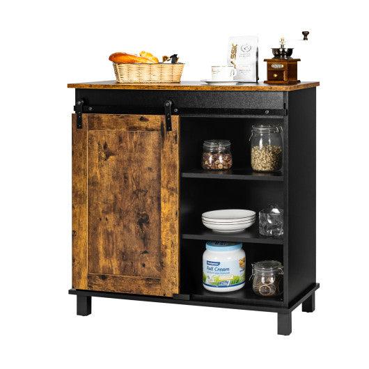Industrial Storage Cabinet with Sliding Barn Door-Rustic Brown at Set Shop and Smile