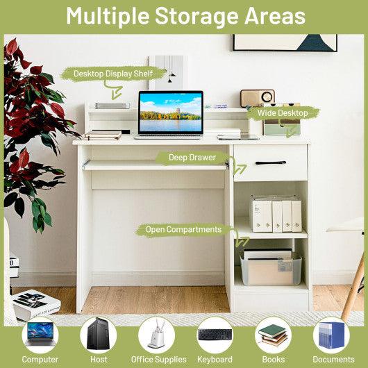 Study Laptop Table with Drawer and Keyboard Tray-White at Set Shop and Smile