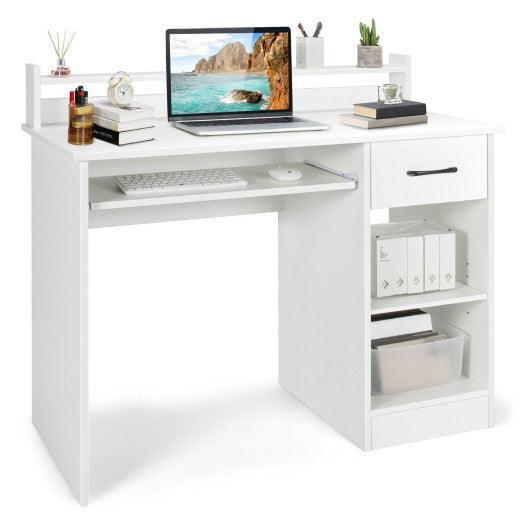 Study Laptop Table with Drawer and Keyboard Tray-White at Set Shop and Smile