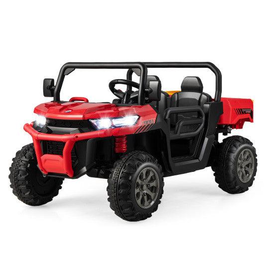 2-Seater Kids Ride On Dump Truck with Dump Bed and Shovel-Red at Set Shop and Smile