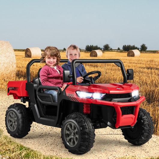2-Seater Kids Ride On Dump Truck with Dump Bed and Shovel-Red at Set Shop and Smile