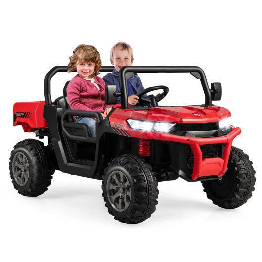2-Seater Kids Ride On Dump Truck with Dump Bed and Shovel-Red at Set Shop and Smile