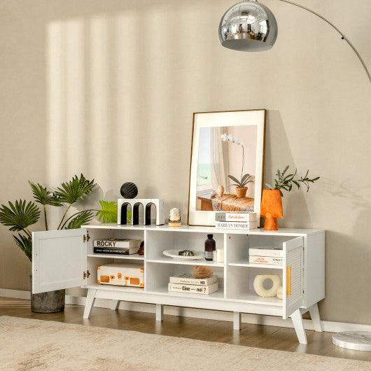 TV Stand Entertainment Media Console with 2 Rattan Cabinets and Open Shelves-White at Set Shop and Smile