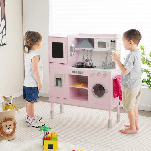 Pretend Play Kitchen for Kids with 16 Pieces Accessories-Pink at Set Shop and Smile