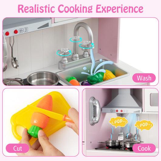 Pretend Play Kitchen for Kids with 16 Pieces Accessories-Pink at Set Shop and Smile