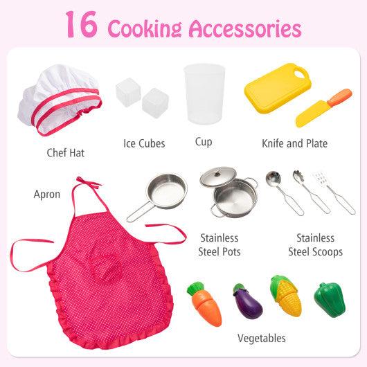 Pretend Play Kitchen for Kids with 16 Pieces Accessories-Pink at Set Shop and Smile