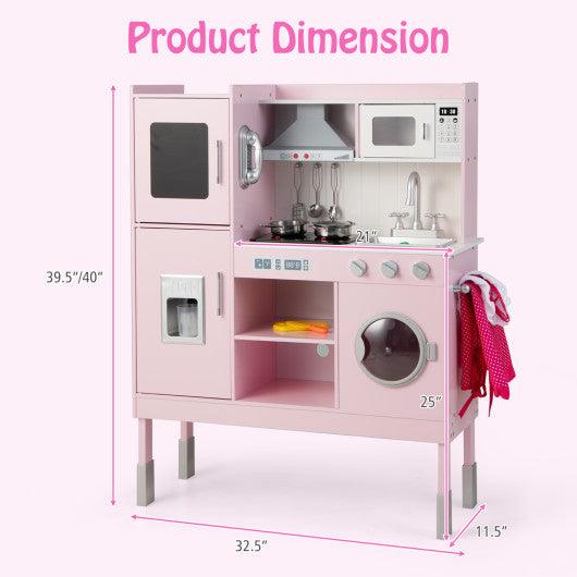 Pretend Play Kitchen for Kids with 16 Pieces Accessories-Pink at Set Shop and Smile
