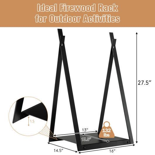 Triangle Firewood Rack with Raised Base for Fireplace Fire Pit-Black at Set Shop and Smile