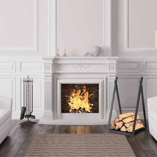 Triangle Firewood Rack with Raised Base for Fireplace Fire Pit-Black at Set Shop and Smile