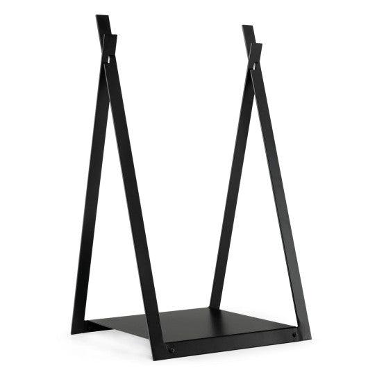 Triangle Firewood Rack with Raised Base for Fireplace Fire Pit-Black at Set Shop and Smile