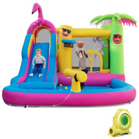 Inflatable Bounce Castle with Long Water Slide and 735W Blower at Set Shop and Smile