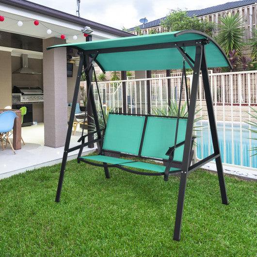 2 Person Patio Swing with Weather Resistant Glider and Adjustable Canopy-Green at Set Shop and Smile