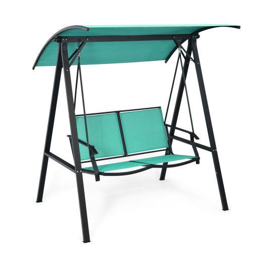 2 Person Patio Swing with Weather Resistant Glider and Adjustable Canopy-Green at Set Shop and Smile