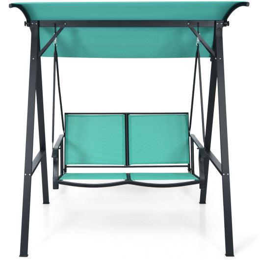 2 Person Patio Swing with Weather Resistant Glider and Adjustable Canopy-Green at Set Shop and Smile