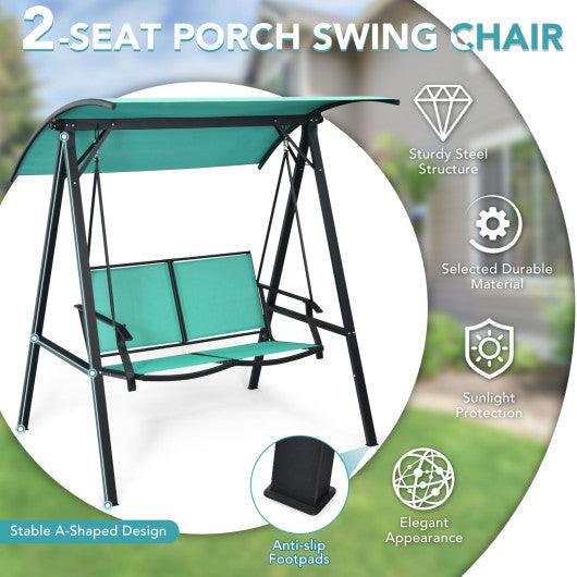 2 Person Patio Swing with Weather Resistant Glider and Adjustable Canopy-Green at Set Shop and Smile