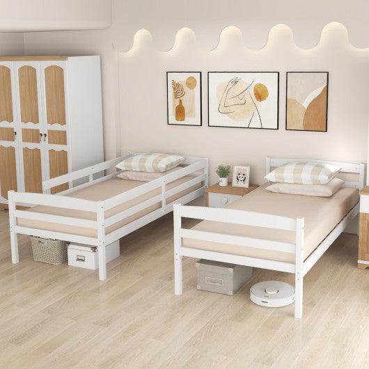 Solid Wood Twin Over Twin Bunk Bed Frame with High Guardrails and Integrated Ladder-White at Set Shop and Smile