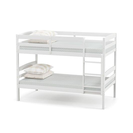Solid Wood Twin Over Twin Bunk Bed Frame with High Guardrails and Integrated Ladder-White at Set Shop and Smile