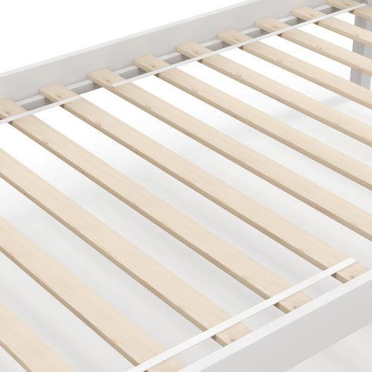 Solid Wood Twin Over Twin Bunk Bed Frame with High Guardrails and Integrated Ladder-White at Set Shop and Smile