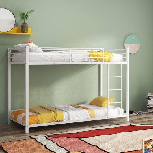 Low Profile Twin Over Twin Metal Bunk Bed with Full-length Guardrails-White at Set Shop and Smile