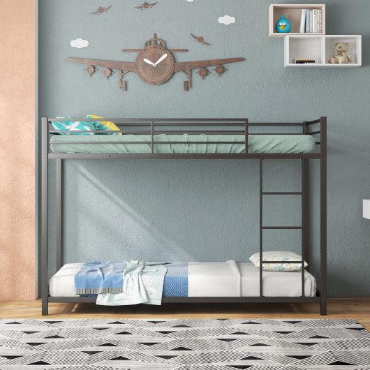 Low Profile Twin Over Twin Metal Bunk Bed with Full-length Guardrails-Black at Set Shop and Smile
