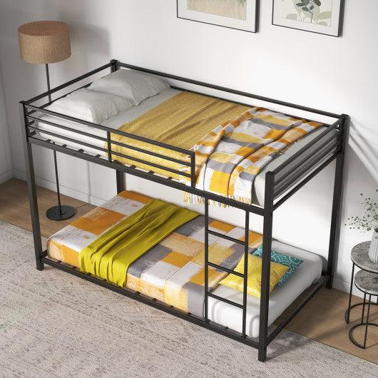 Low Profile Twin Over Twin Metal Bunk Bed with Full-length Guardrails-Black at Set Shop and Smile