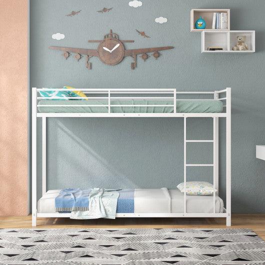Low Profile Twin Over Twin Metal Bunk Bed with Full-length Guardrails-White at Set Shop and Smile