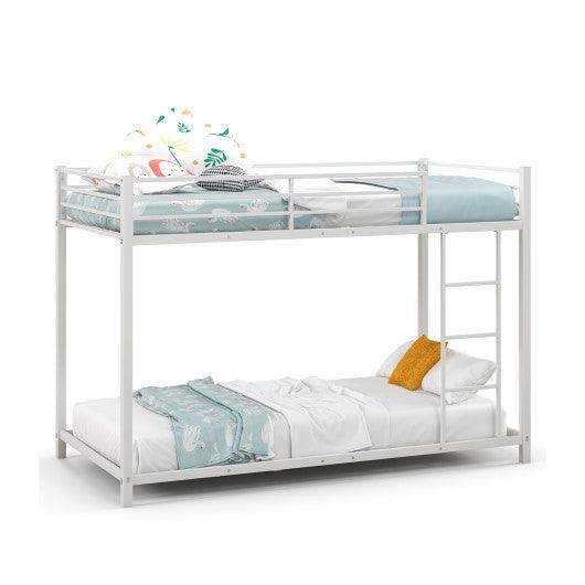 Low Profile Twin Over Twin Metal Bunk Bed with Full-length Guardrails-White at Set Shop and Smile