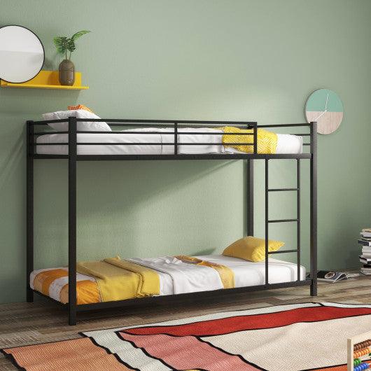Low Profile Twin Over Twin Metal Bunk Bed with Full-length Guardrails-Black at Set Shop and Smile