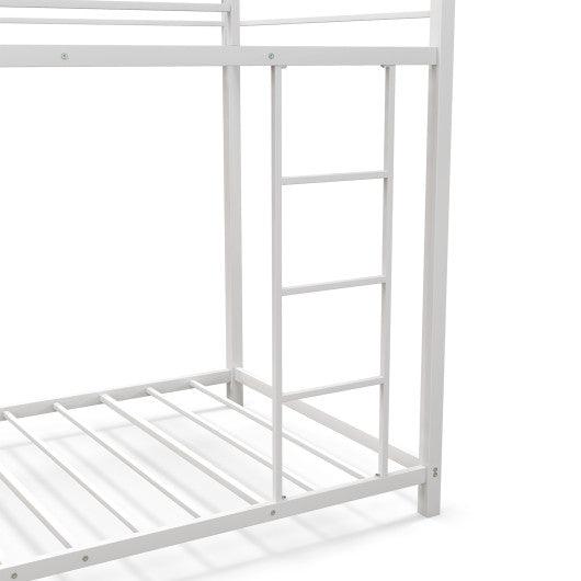Low Profile Twin Over Twin Metal Bunk Bed with Full-length Guardrails-White at Set Shop and Smile