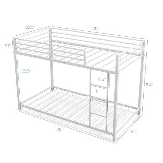 Low Profile Twin Over Twin Metal Bunk Bed with Full-length Guardrails-White at Set Shop and Smile