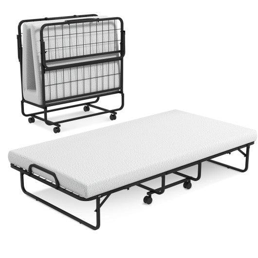 Twin Size Metal Folding Bed with Memory Foam Mattress at Set Shop and Smile