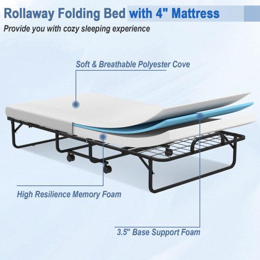 Twin Size Metal Folding Bed with Memory Foam Mattress at Set Shop and Smile