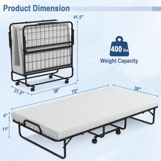 Twin Size Metal Folding Bed with Memory Foam Mattress at Set Shop and Smile