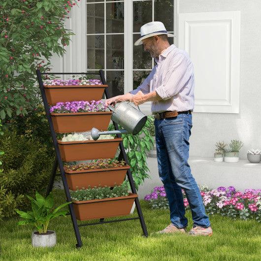 5-Tier Vertical Raised Garden Bed with Wheels and Container Boxes-Brown at Set Shop and Smile