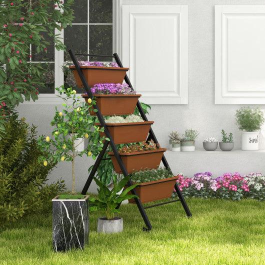 5-Tier Vertical Raised Garden Bed with Wheels and Container Boxes-Brown at Set Shop and Smile