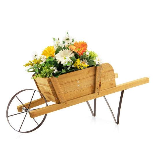 Wooden Wagon Planter with 9 Magnetic Accessories for Garden Yard-Walnut at Set Shop and Smile