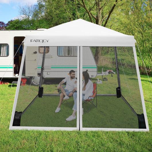 10 x 10 Feet Pop Up Canopy with with Mesh Sidewalls and Roller Bag-White at Set Shop and Smile