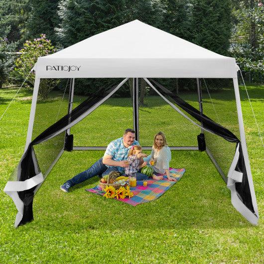 10 x 10 Feet Pop Up Canopy with with Mesh Sidewalls and Roller Bag-White at Set Shop and Smile