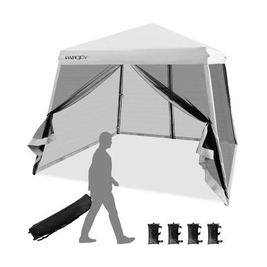 10 x 10 Feet Pop Up Canopy with with Mesh Sidewalls and Roller Bag-White at Set Shop and Smile