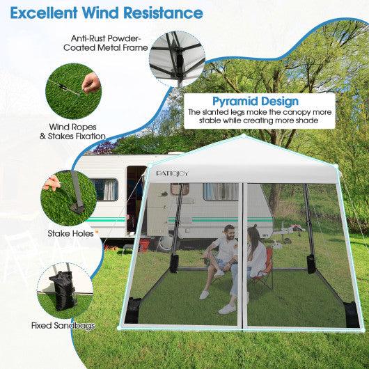 10 x 10 Feet Pop Up Canopy with with Mesh Sidewalls and Roller Bag-White at Set Shop and Smile